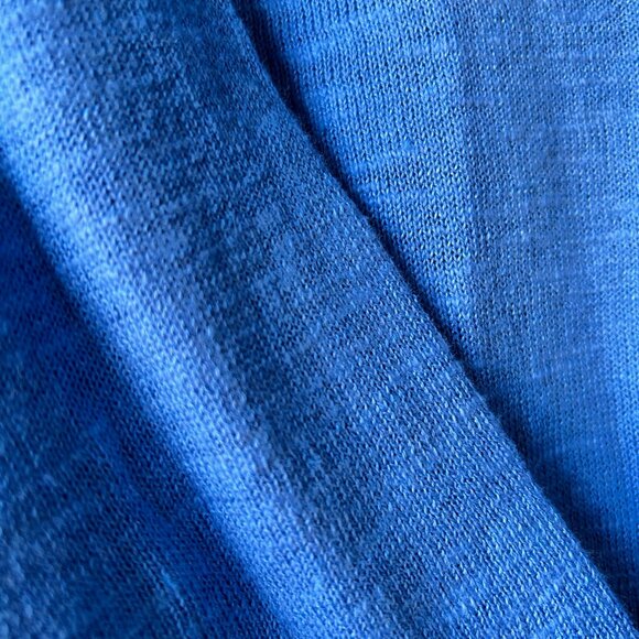 Eileen Fisher Coastal Blue Linen Cotton V-Neck Oversized Loose Knit Sweater - Picture 5 of 7